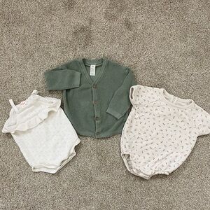 Cat & Jack Green Cardigan and Cream Bodysuits Set